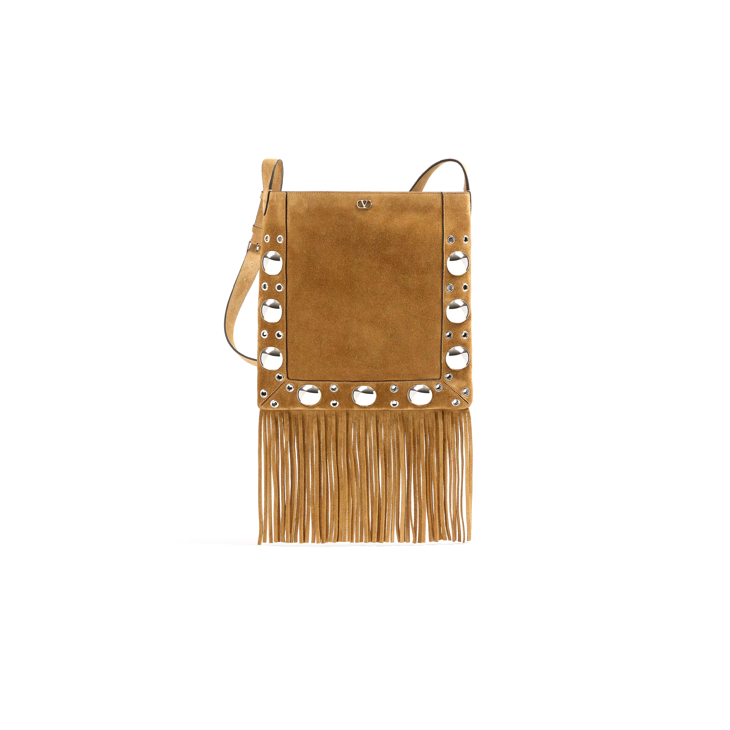 VALENTINO GARAVANI NELLCÔTE SUEDE SHOULDER BAG WITH FRINGES 7Y2B0R33JET_RDX (31*30*3cm)